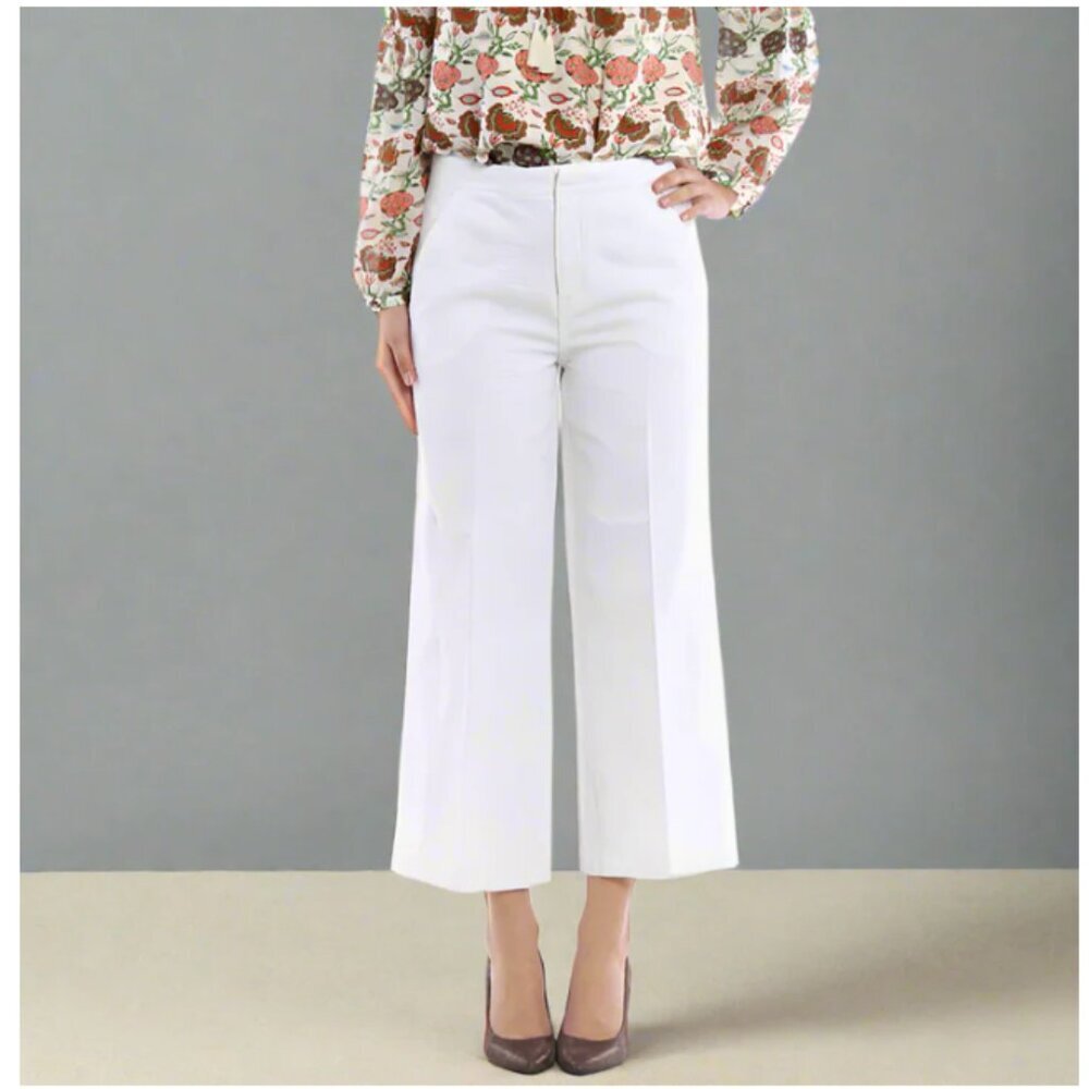 Tory Burch White Jacquard Wide Leg Crop Pant Womens 27